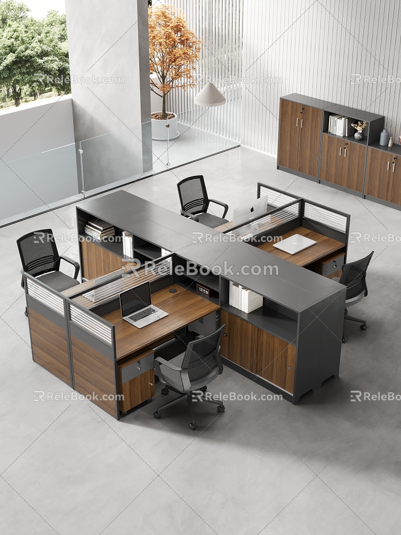 Modern Office Table and Chair Combination Screen Staff Table High Cabinet Financial Table Financial Screen Table Staff Card Seat Station Fixed Cabinet Screen Table Office Chair Office Accessories 3d model