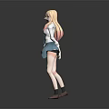 Anime Game Character With Blonde Hair White Jacket Blue Skirt And Red Hearts