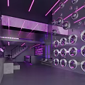 Futuristic Modern Clothing Store Interior With Purple Lighting And Circular Decorations