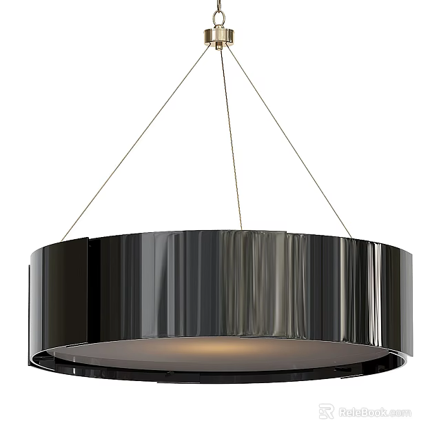 Modern Black Metallic Circular Chandelier with Illuminated Inner Ring Design 3d model