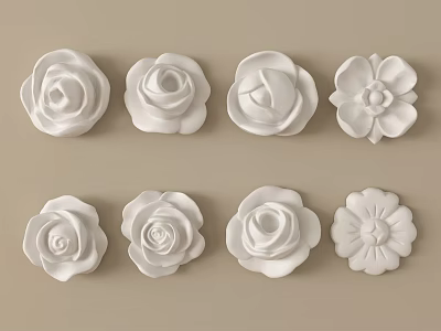 White Carved Floral Decorative Ornaments With Rose And Flower Patterns 3d model
