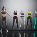 Woman Displaying Activewear Collection With Different Colorful Tank Tops And Leggings
