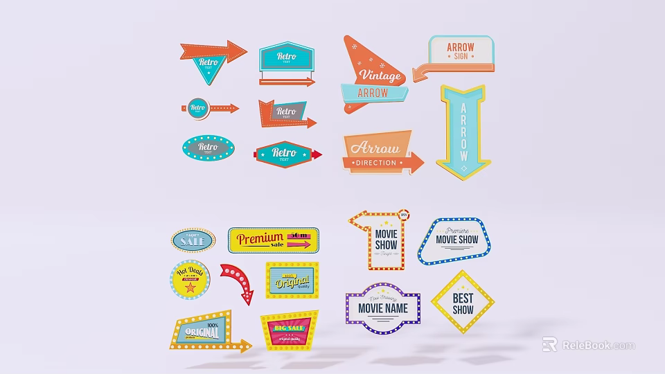 Colorful Directional Signs With Vintage Arrows And Sale Labels Design 3d model 