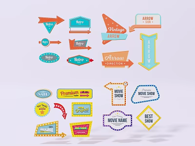 Colorful Directional Signs With Vintage Arrows And Sale Labels Design 3d model