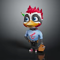 Cartoon Red Crested Bird In Blue Shirt With C Logo Tool Bag And Colored Pencil