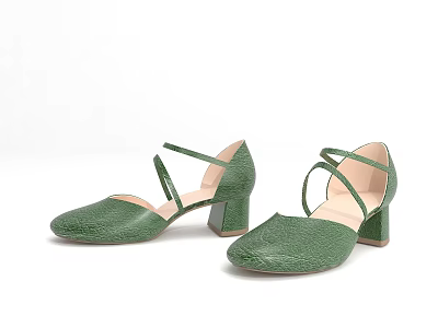 Green Women's Sandals with Crisscross Straps and Textured Block Heel Design 3d model
