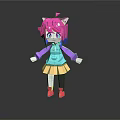 Cute Child Character With Pink Hair Cat Ears Blue Eyes And Yellow Skirt