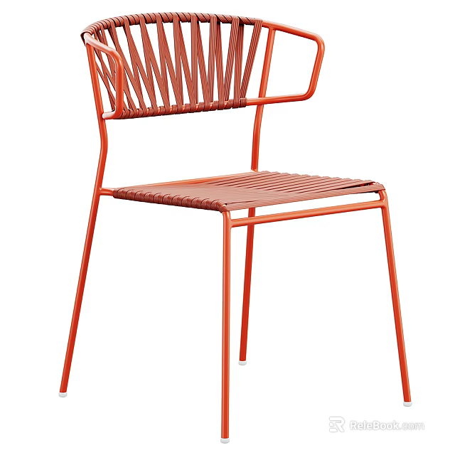 Stylish Orange Leisure Chair With Woven Backrest And Metal Frame 3d model 