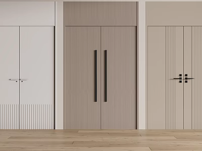 Modern Double Door Interior Design With Light Wood Finish And Black Handles 3d model