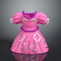 Pink Princess Dress With Purple Trim And Silver Clover Patterns Puffed Sleeves