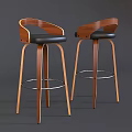 Stylish Modern Bar Stool With Wooden Frame Black Leather Seat And Metal Footrest