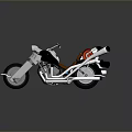 Shiny Classic Motorcycle Featuring Red Seat And Silver Exhaust Pipes On Gray Reflective Surface