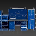 Blue Modular Utility Workbench With Drawers Cabinets And Open Shelves 3d model