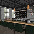 Modern Bar Interior Design With Leather Seats Wooden Tables Bar Counter And Wine Racks