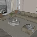 Beige Leather Sofa Coffee Table Set With Marble Top Throw Pillows And Ottoman 3d model