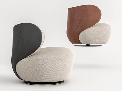 Modern Single Sofa Curved Back Design With Dark Gray Brown Fabric Round Base 3d model