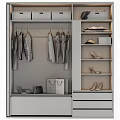 Modern Closet Interior With Hanging Clothes Shelves Shoes Storage Boxes And Drawers