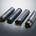 Tactical Weapon Components Four Silver Gray Metallic Cylinders with Various Textures and Designs 3d model