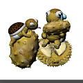 Cute Turtle Dolls With Spiky Yellow Bodies And Big Eyes Sitting Together