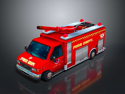 Red Fire Rescue Truck With Ladder And Emergency Lights On Roof 3d model