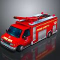 Red Fire Rescue Truck With Ladder And Emergency Lights On Roof