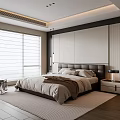 Modern Bedroom Interior Design With Large Bed Dark Headboard And Light Wooden Flooring