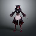 Anime Character Design With Black Red Outfit White Apron And Red Boots