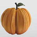 Vine Bearing Ripe Orange Pumpkin With Green Leaf And Smooth Surface