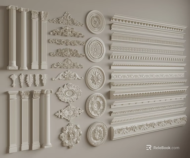 Various Plaster Mouldings With Ornate Patterns Decorative Details And Classic Styles 3d model