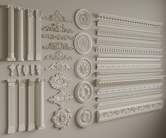 French European plaster line French plaster line lamp panel carved European Roman column 3d model