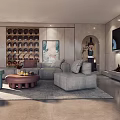 Modern Living Room Interior With L Shaped Sofa Coffee Tables Artwork Shelving And Floor Lamp