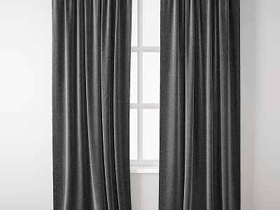 Gray Heavy Duty Curtains Hanging By White Window With Simple Design 3d model