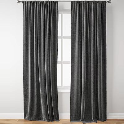 Gray Heavy Duty Curtains Hanging By White Window With Simple Design 3d model