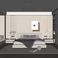 Modern Bedroom Interior Design With Comfortable Bed And Decorative Painting Window Bench And Striped Rug
