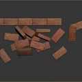 Red Bricks Stacked In Structure And Scattered On Dark Reflective Floor 3d model