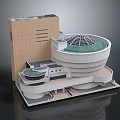 Futuristic Architecture Design With Circular Green Roof Multi Level Structure And Modern Layout