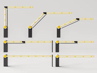Various Types of Gate Barriers With Yellow Booms Black Posts and Reflective Strips 3d model