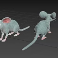 Light Blue Cartoon Mouse 3D Model With Large Ears And Pink Feet From Different Angles