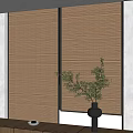 Minimalist Interior With Bamboo Blinds Black Vase And Green Plant On Wooden Table