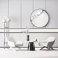 Modern Casual Sofa Set With Light Gray Chairs Round Table Floor Lamp And Decorative Mirror