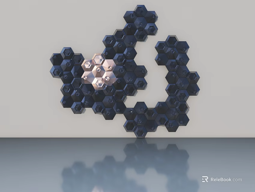 Modern Minimalist Flat Door With Smooth Surface Black Hexagonal Decorations And Metal Hinges 3d model