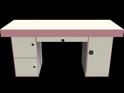 Modern Pink And White Home Office Desk With Drawers And Cabinet Storage 3d model