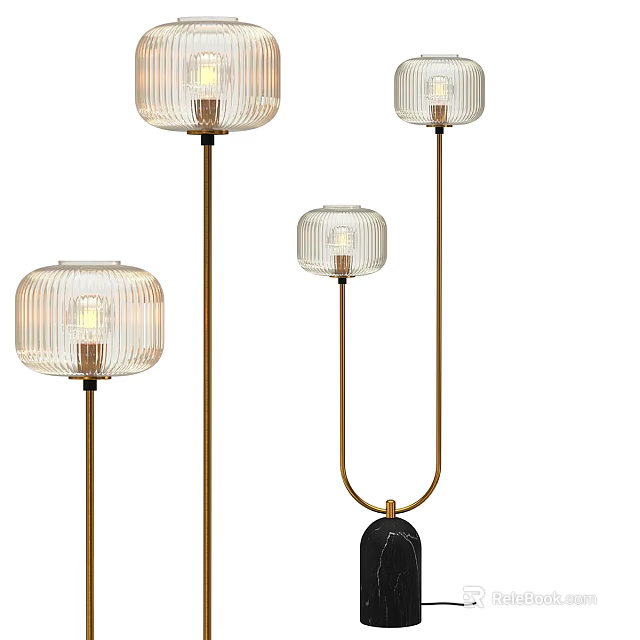 Modern Floor Lamps With Glass Shades And Golden Metal Stands Design 3d model 