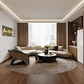 Modern Living Dining Room Interior With Round Rug Sofa Coffee Table And Large Window