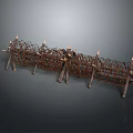 Rustic Fence With Wooden Posts Barbed Wire And Spiked Tops For Security Protection