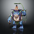Fantasy Character And Blue Creature Design With Green Vines And Weapon