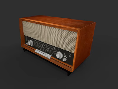 Vintage Wooden Audio Speaker With Classic Grille Control Knobs And Buttons 3d model