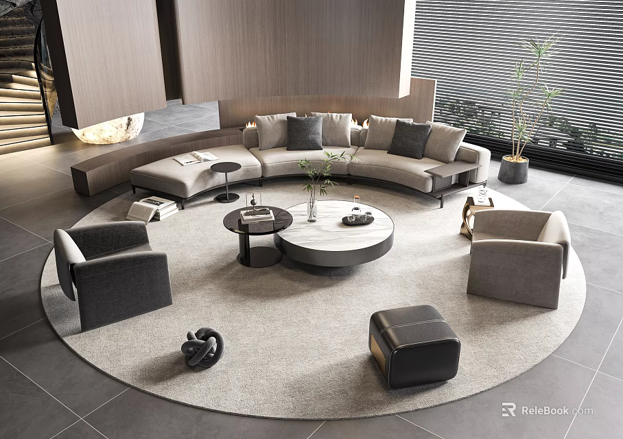 Modern Living Room Sofa and Coffee Table Set with L-shaped Design and Armchairs 3d model 