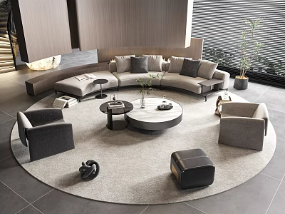 Modern Living Room Sofa and Coffee Table Set with L-shaped Design and Armchairs 3d model