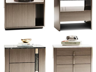 Modern Wooden Bedside Tables Featuring Drawers Marble Top And Decorative Items 3d model